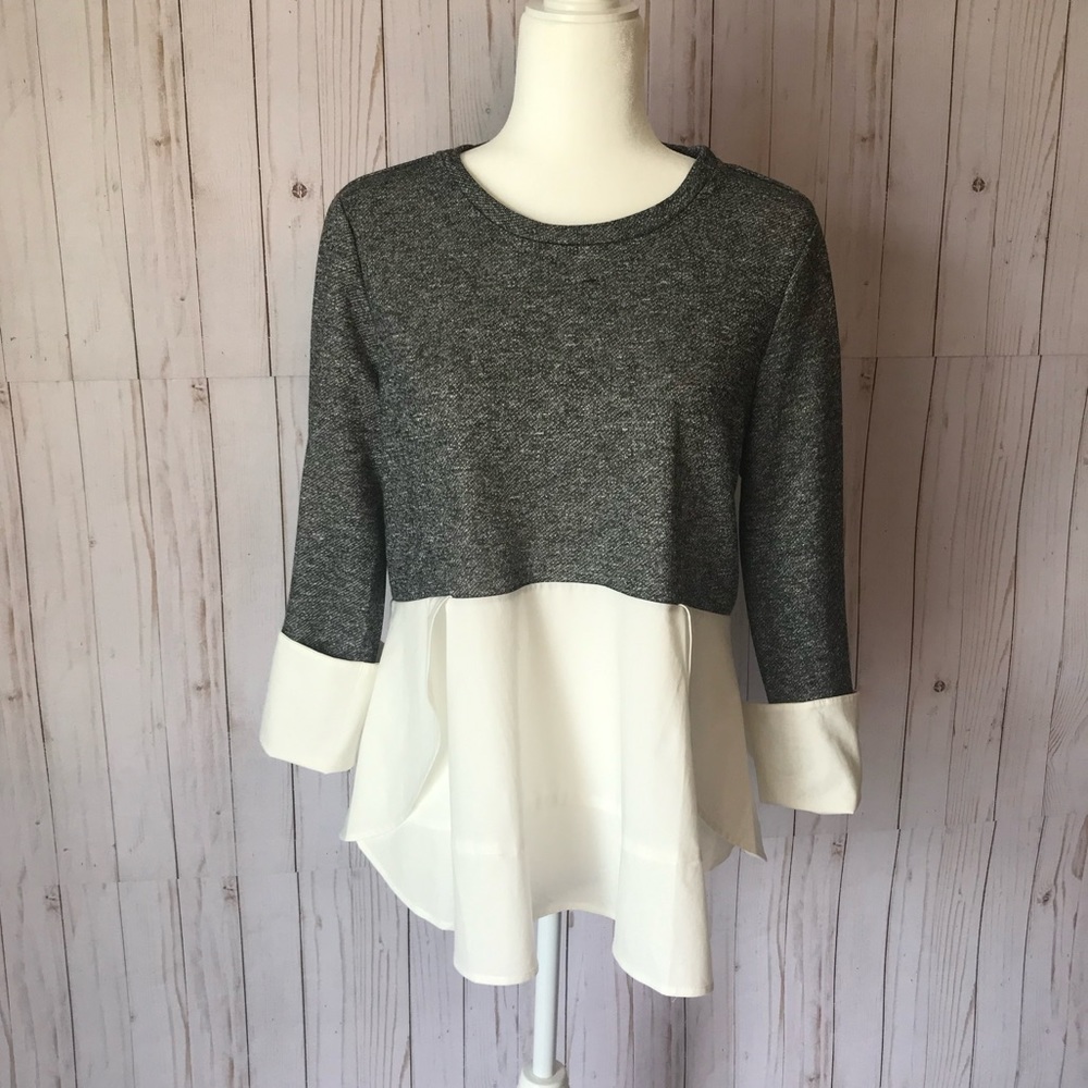 DR2 by Daniel Rainn tulip hem mixed media top NWT